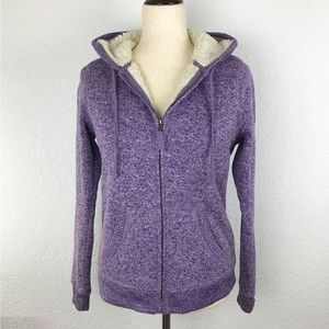 Sonoma Sherpa Lined Sweatshirt Jacket Hoodie Coat Sweater Purple Heather Fleece